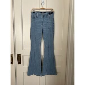 Hollister High Rise Flare Jeans Split Hem Womens Size 28 Blue Light Wash NWT